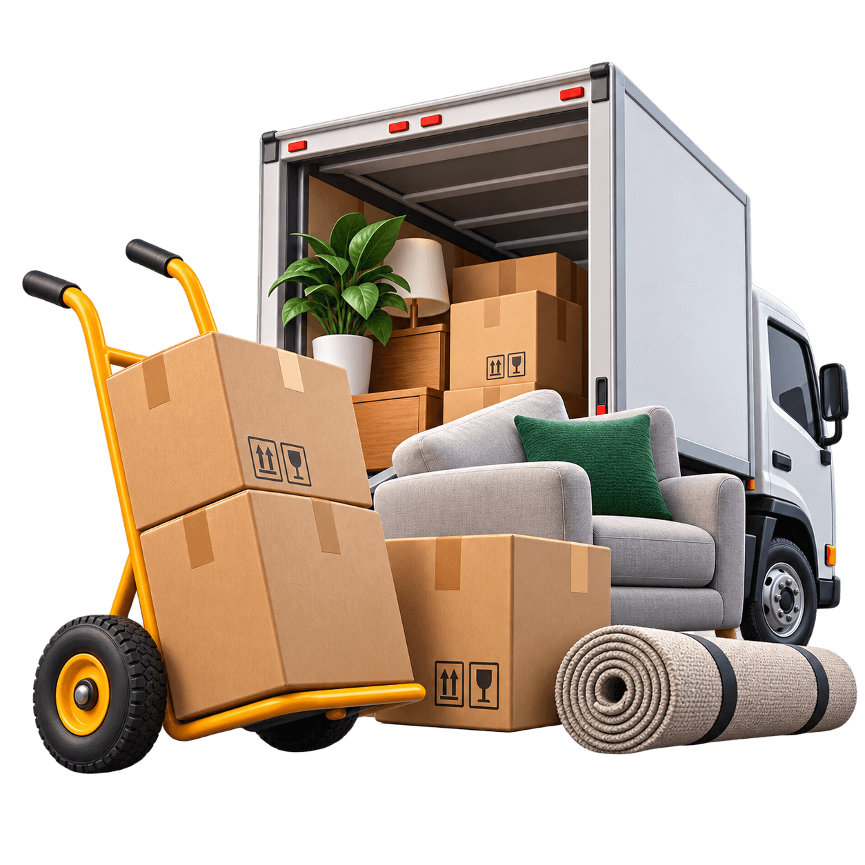 Moving and delivery equipment arranged for FUNDI moving and delivery services.