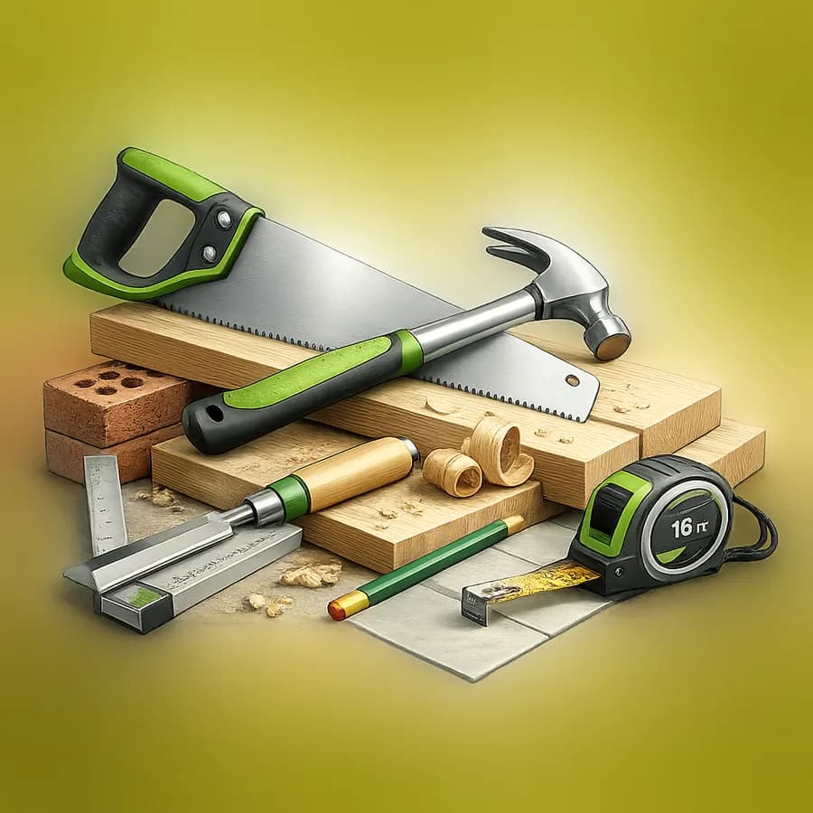 Carpentry tools arranged for FUNDI carpentry services.