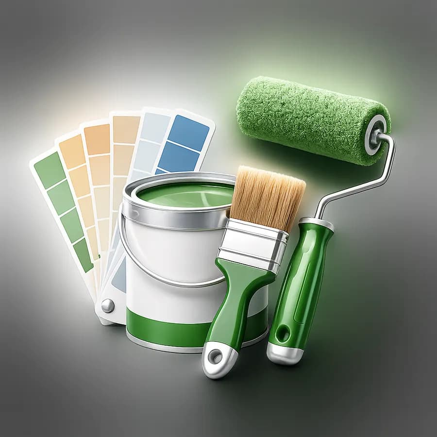 Painting tools and supplies arranged for FUNDI painting services.